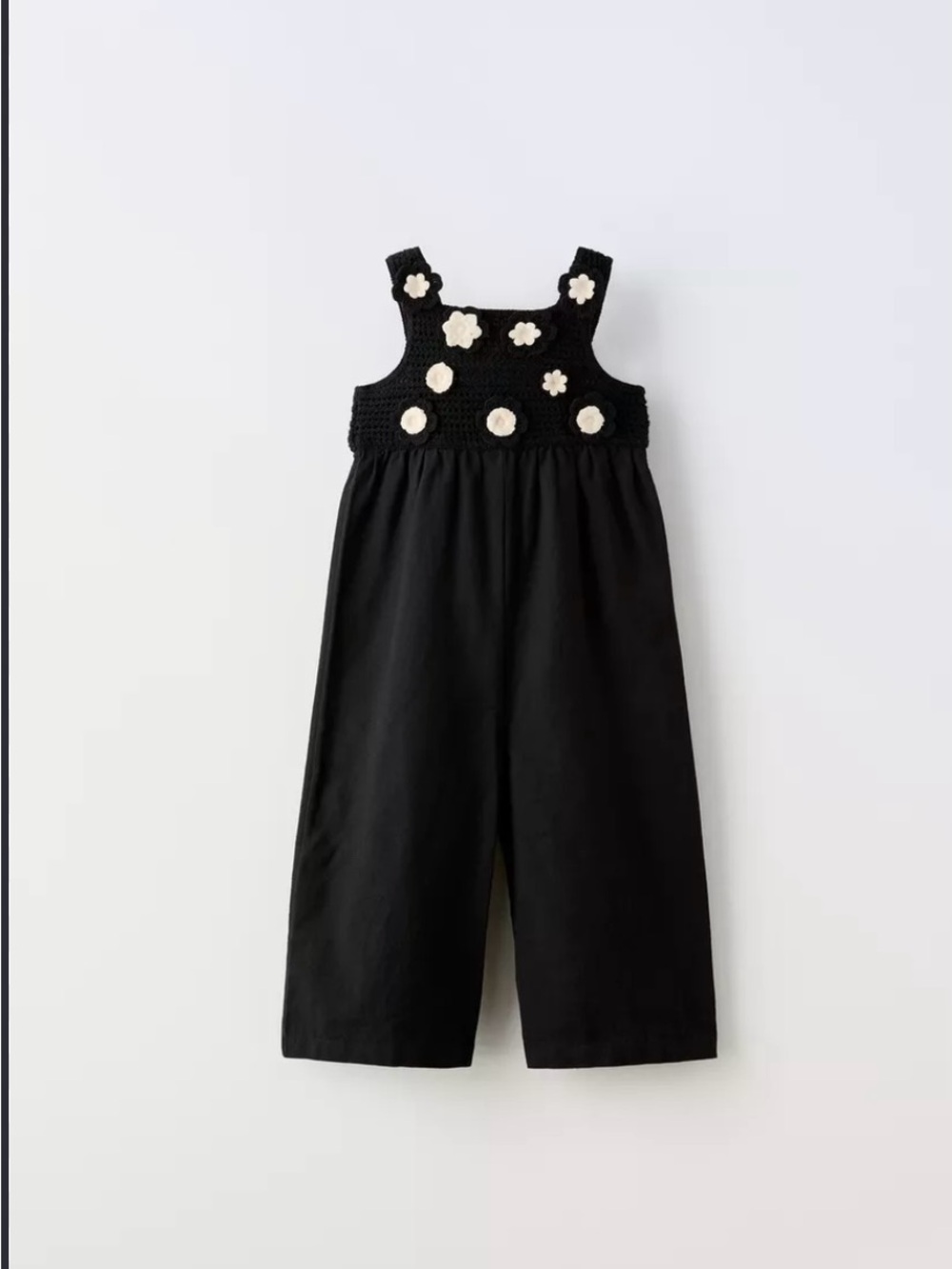 Girls Black Floral Appliqué  Jumpsuit